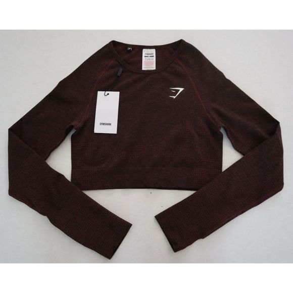 GYMSHARK GLCT1847 Women's Sz M Burgundy Vital Seamless Long Sleeve Crop Top - Picture 1 of 8